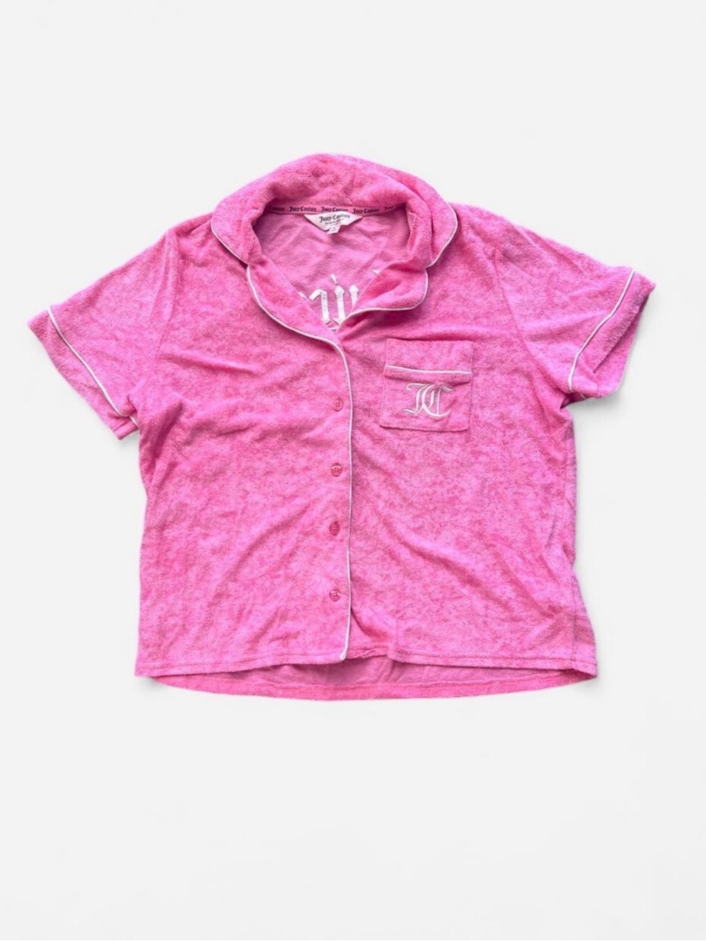 Juicy Couture Hot Pink Terry Button-Down Short Sleeve Shirt